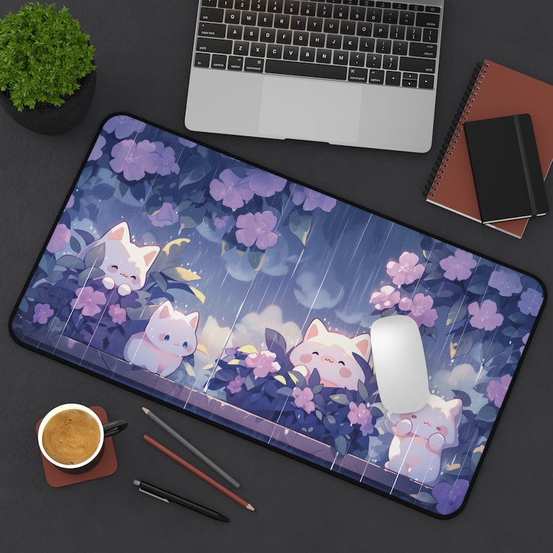 Gaming Accessories Officeworks - Kawaii Cats in the Rain Duża